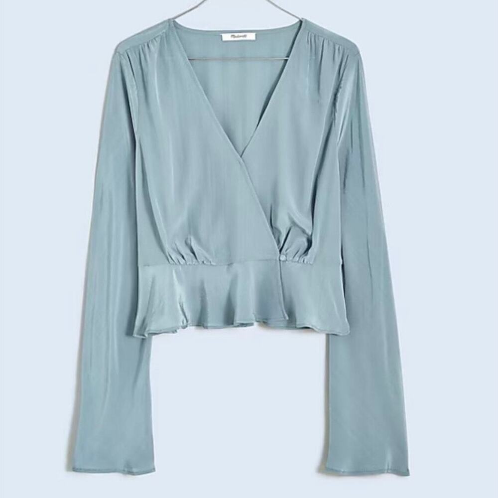 Madewell Dusty Blue Wrap Blouse
